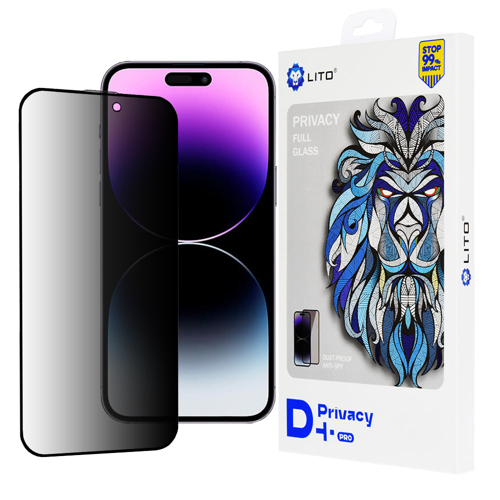 Pellicola protettiva per schermo Privacy Lito D+ Pro per Apple iPhone 14 Pro Max, Vetro temperato, Full Glue