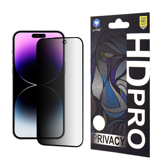 Pellicola protettiva per schermo Privacy Lito HD Pro per Apple iPhone 14 Pro Max, Vetro Temperato, Full Glue