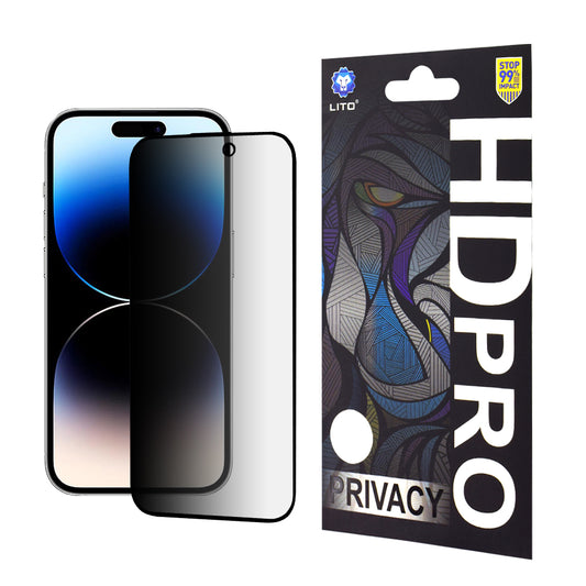 Pellicola protettiva per schermo Privacy Lito HD Pro per Apple iPhone 14 Pro, Vetro temperato, Full Glue