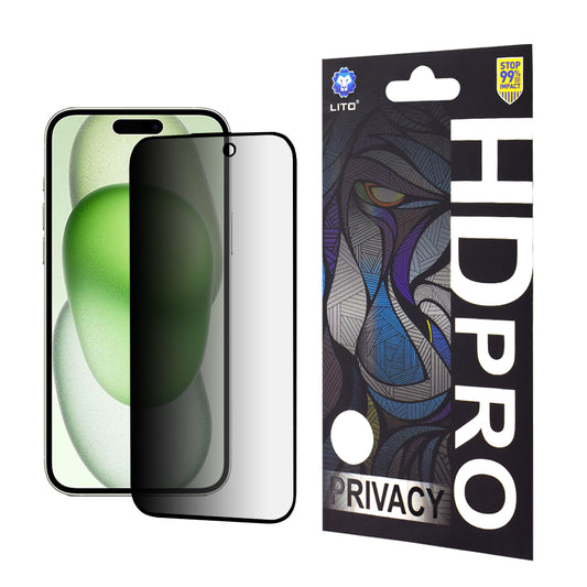 Pellicola protettiva per schermo Privacy Lito HD Pro per Apple iPhone 15 Plus, Vetro temperato, Full Glue