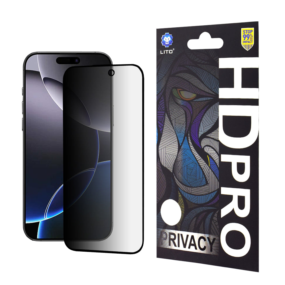 Pellicola protettiva per schermo Privacy Lito HD Pro per Apple iPhone 16 Pro Max, Vetro temperato, Full Glue