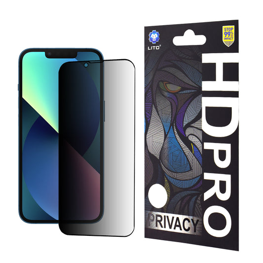 Pellicola protettiva per schermo Privacy Lito HD Pro per Apple iPhone 17e / 16e / 14 / 13 Pro, Vetro temperato, Full Glue