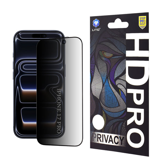 Pellicola Protettiva Schermo Privacy Lito HD Pro per Apple iPhone 17 Pro, Vetro Temperato, Full Glue