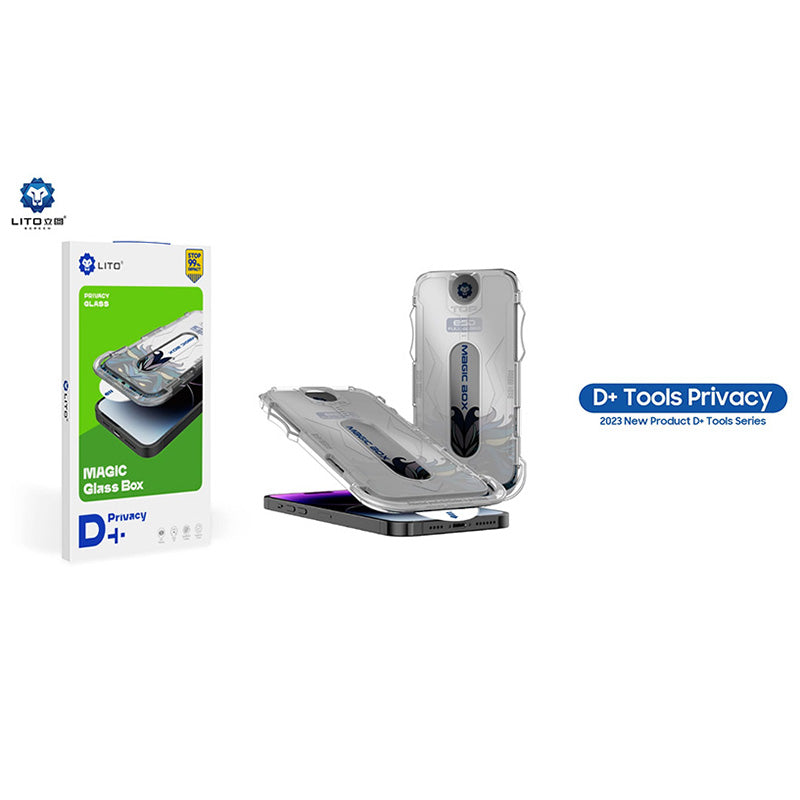 Pellicola Protettiva Schermo Privacy Lito Magic Glass Box D+ Tools per Apple iPhone 14 Pro Max, Vetro Temperato, Full Glue