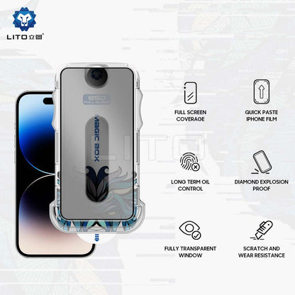 Pellicola protettiva per schermo Privacy Lito Magic Glass Box D+ Tools per Apple iPhone 15, Vetro temperato, Colla completa