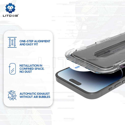 Pellicola protettiva per schermo Privacy Lito Magic Glass Box D+ Tools per Apple iPhone 15, Vetro temperato, Colla completa