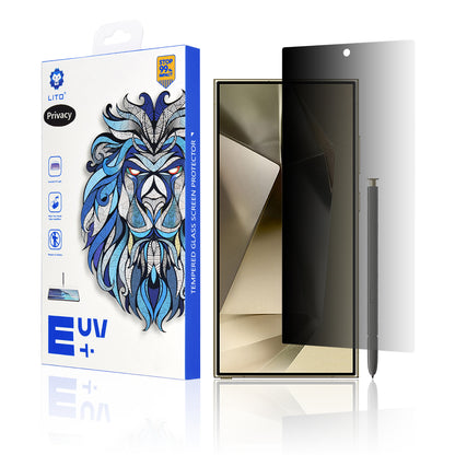 Pellicola protettiva per schermo Privacy Lito per Samsung Galaxy S24 Ultra S928, Vetro temperato, Colla UV, 3D