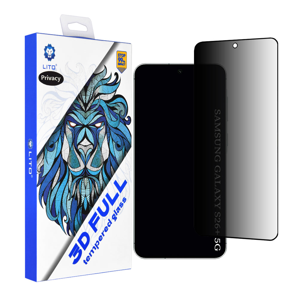 Lito Privacy Screen Protector for Samsung Galaxy S26 Plus S947, Tempered Glass, Full Glue, 3D
