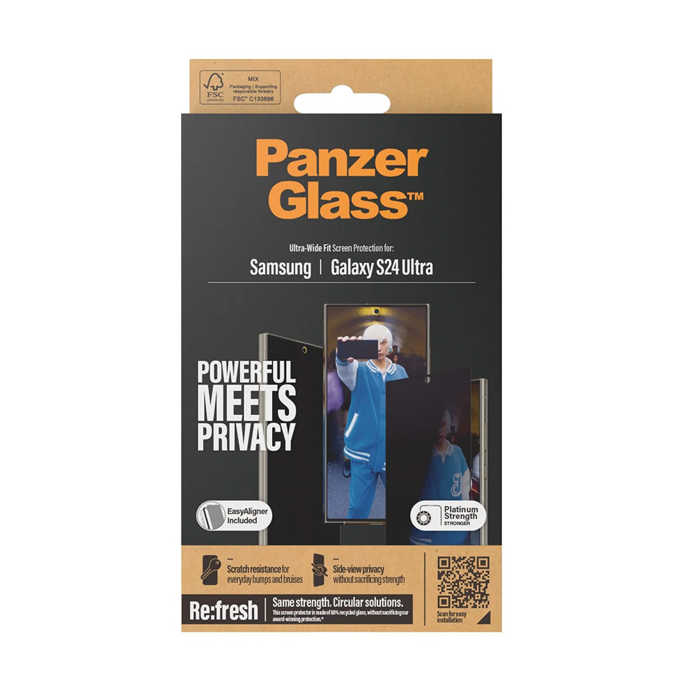 Pellicola Protettiva Schermo Privacy PanzerGlass Ultra-Wide Fit EasyAligner per Samsung Galaxy S24 Ultra S928, Vetro Temperato, Full Glue