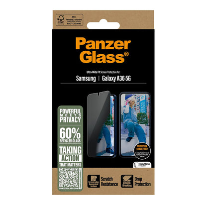 Pellicola Protettiva Schermo Privacy PanzerGlass Ultra-Wide Fit per Samsung Galaxy A36 A366, Vetro Temperato, Full Glue