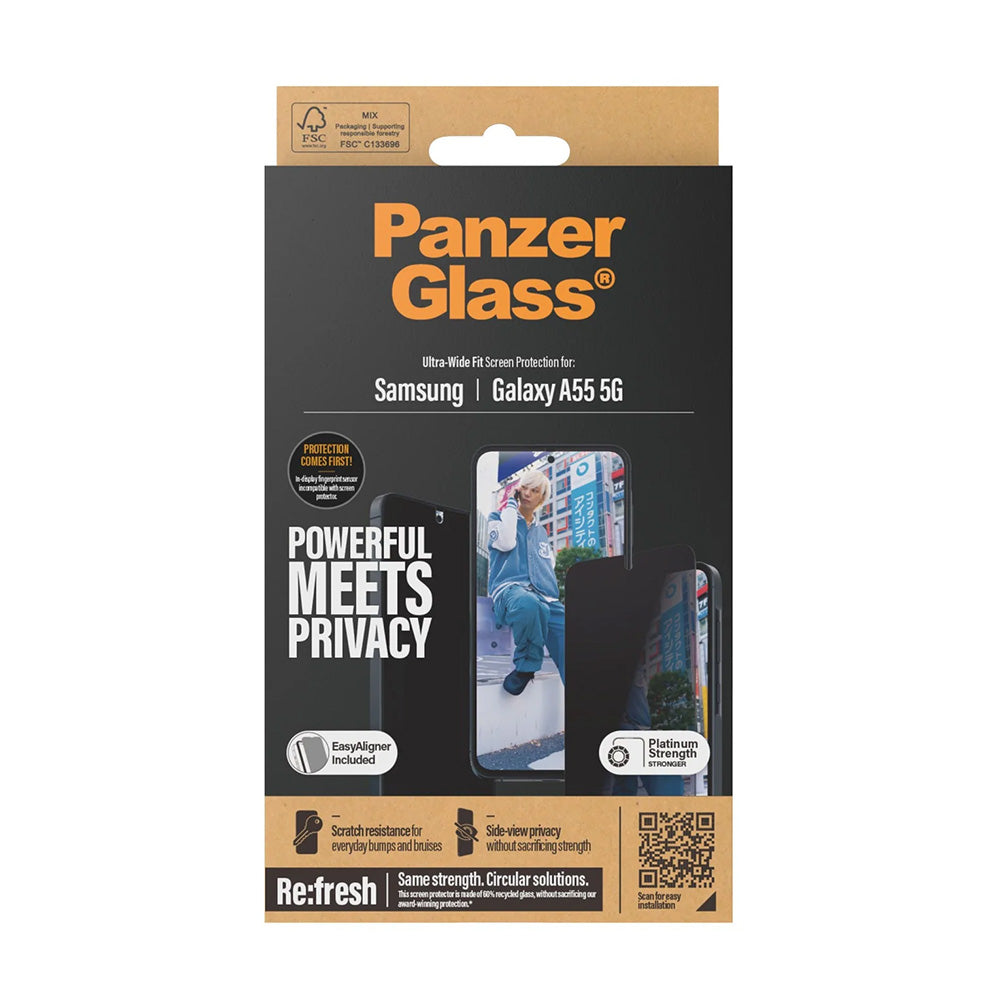 Pellicola Protettiva Schermo Privacy PanzerGlass Ultra-Wide Fit per Samsung Galaxy A55 5G A556, Vetro Temperato, Full Glue