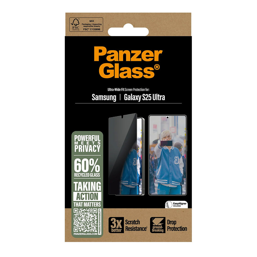 Pellicola Protettiva Schermo Privacy PanzerGlass Ultra-Wide Fit per Samsung Galaxy S25 Ultra S938, Vetro Temperato, Full Glue