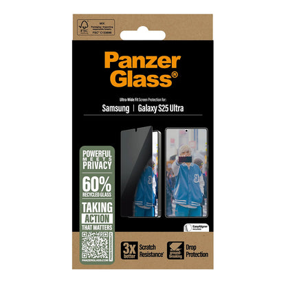 Pellicola Protettiva Schermo Privacy PanzerGlass Ultra-Wide Fit per Samsung Galaxy S25 Ultra S938, Vetro Temperato, Full Glue