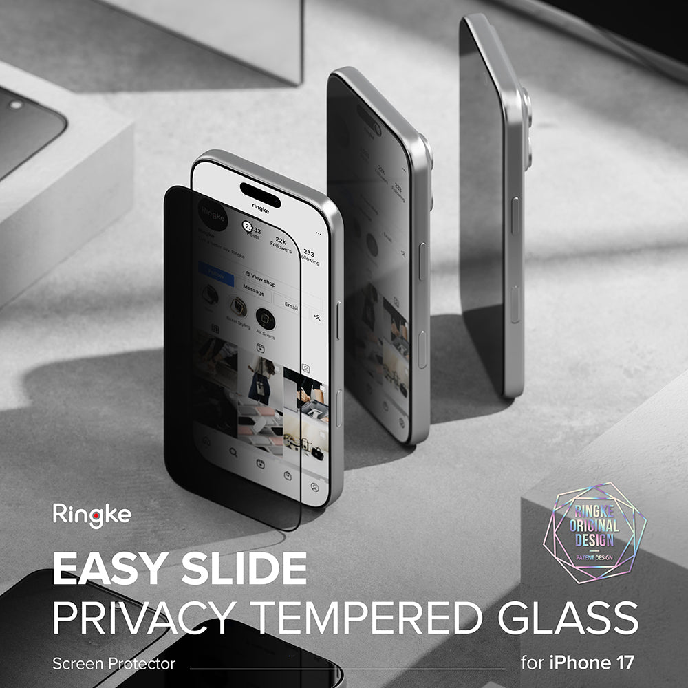 Pellicola protettiva per schermo Privacy Ringke Easy Slide per Apple iPhone 17 Air, Vetro temperato, Colla completa, Set da 2 pezzi