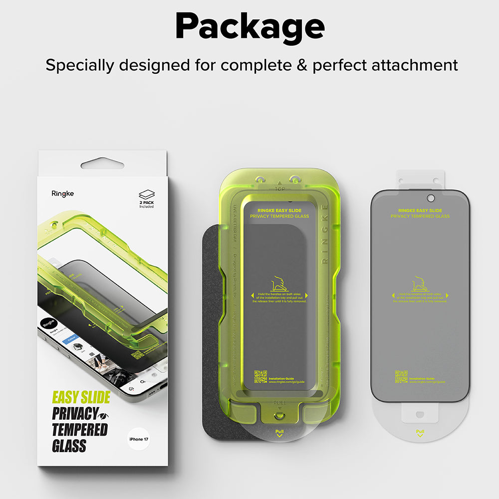 Pellicola protettiva per schermo Privacy Ringke Easy Slide per Apple iPhone 17 Air, Vetro temperato, Colla completa, Set da 2 pezzi