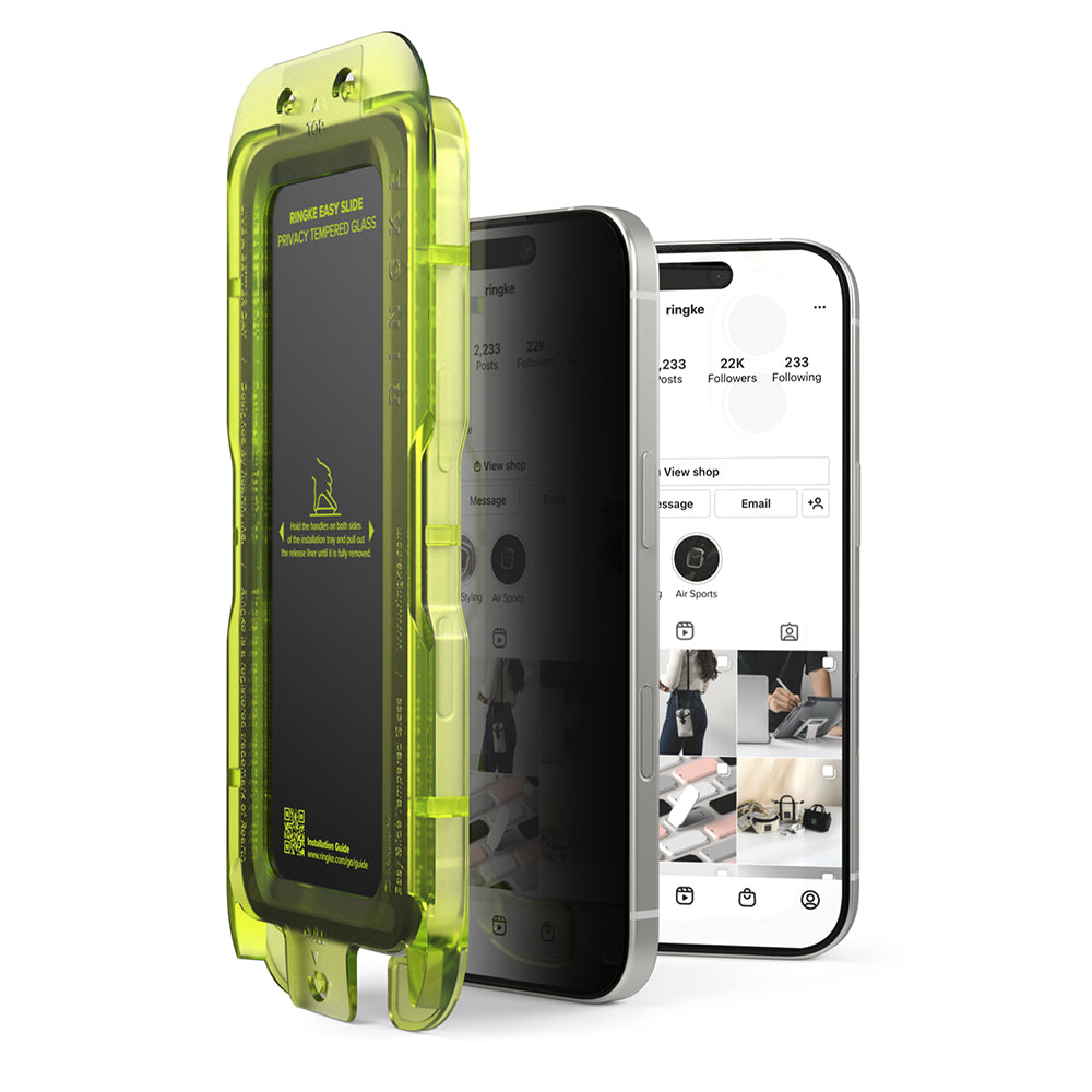 Pellicola protettiva per schermo Privacy Ringke Easy Slide per Apple iPhone 17 Pro Max, Vetro temperato, Full Glue, Set da 2 pezzi
