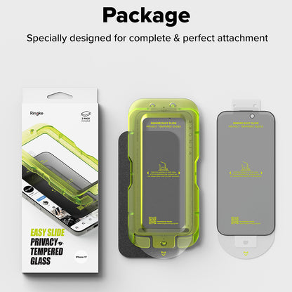 Pellicola protettiva per schermo Privacy Ringke Easy Slide per Apple iPhone 17 Pro Max, Vetro temperato, Full Glue, Set da 2 pezzi