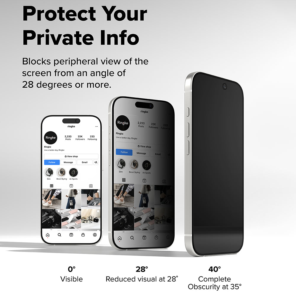 Pellicola protettiva per schermo Privacy Ringke Easy Slide per Apple iPhone 17 Pro, Vetro temperato, Colla completa, Set da 2 pezzi
