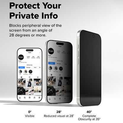 Pellicola protettiva per schermo Privacy Ringke Easy Slide per Apple iPhone 17 Pro, Vetro temperato, Colla completa, Set da 2 pezzi