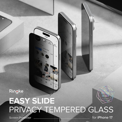 Pellicola protettiva per schermo Privacy Ringke Easy Slide per Apple iPhone 17, vetro temperato, Full Glue, set da 2 pezzi