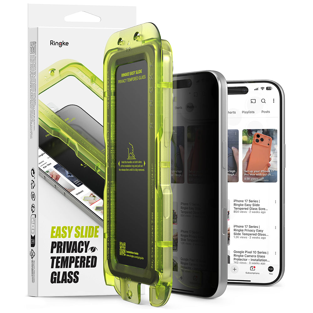 Pellicola protettiva per schermo Privacy Ringke Easy Slide per Apple iPhone 18 Pro, Vetro temperato, Colla completa, Set da 2 pezzi
