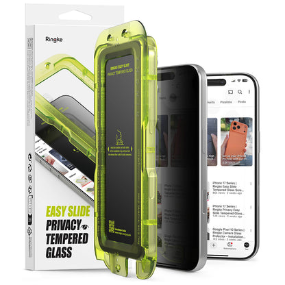Pellicola protettiva per schermo Privacy Ringke Easy Slide per Apple iPhone 18 Pro, Vetro temperato, Colla completa, Set da 2 pezzi