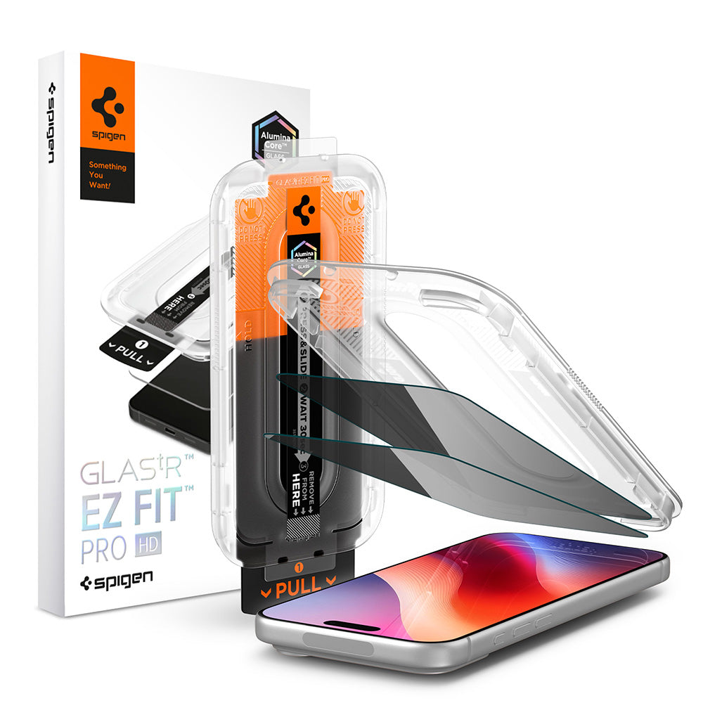 Pellicola protettiva per schermo Privacy Spigen GlastR EZ FIT Pro HD per Apple iPhone 18 Pro, Vetro Temperato, Full Glue, Set 2 pezzi AGL12027