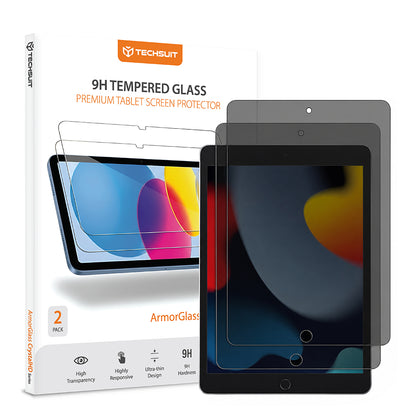 Pellicola protettiva per schermo Privacy Techsuit ArmorGlass CrystalHD per Apple iPad 10.2 (2021), Vetro temperato, Full Glue, Set 2 pezzi