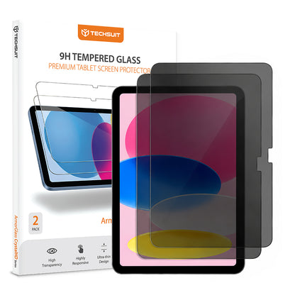 Pellicola protettiva per schermo Privacy Techsuit ArmorGlass CrystalHD per Apple iPad (2025) / (2022), Vetro temperato, Full Glue, Set da 2 pezzi