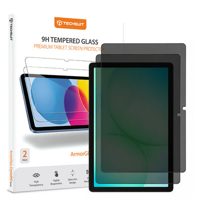 Pellicola protettiva per schermo Privacy Techsuit ArmorGlass CrystalHD per Samsung Galaxy Tab A11+ / Tab A9+, Vetro temperato, Full Glue, Set da 2 pezzi
