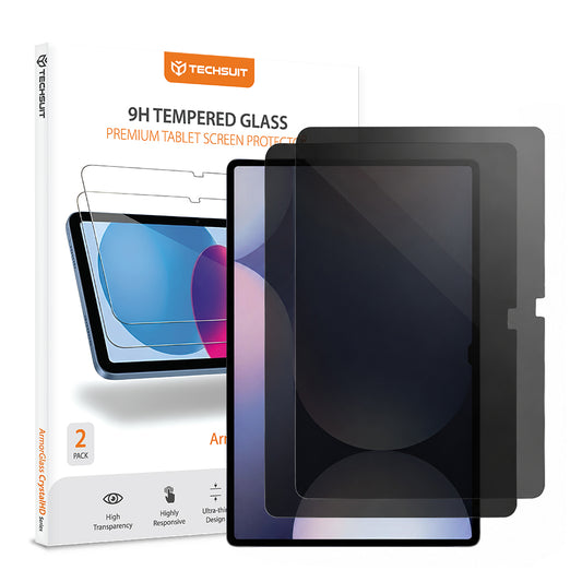 Pellicola protettiva per schermo Privacy Techsuit ArmorGlass CrystalHD per Samsung Galaxy Tab S10+ / Tab S9 FE+, Vetro temperato, Full Glue, Set da 2 pezzi