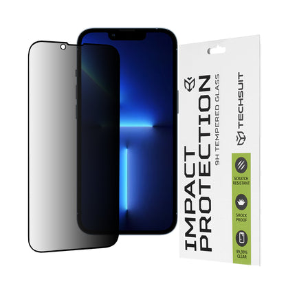 Pellicola protettiva per schermo Privacy Techsuit per Apple iPhone 14 Plus / 13 Pro Max, Vetro Temperato, Full Glue, 111D