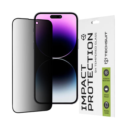 Pellicola protettiva per schermo Privacy Techsuit per Apple iPhone 14 Pro Max, Vetro temperato, Full Glue, 111D