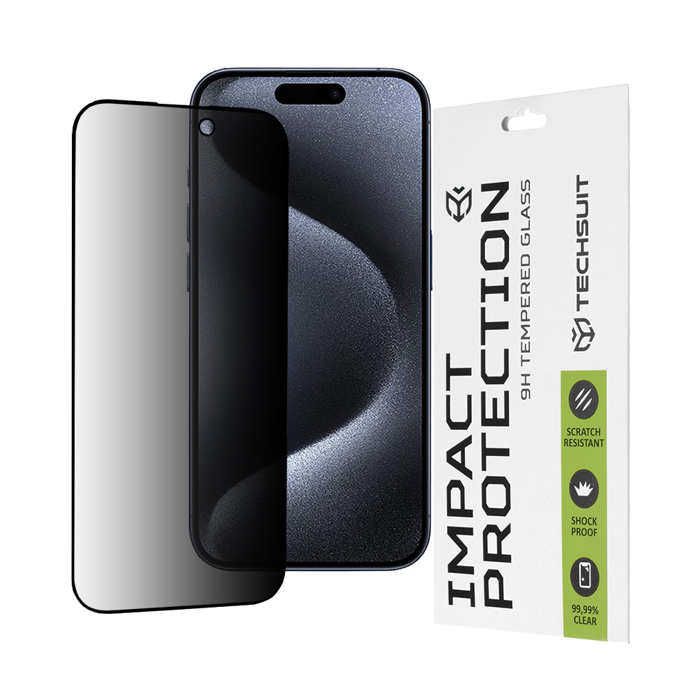 Pellicola protettiva per schermo Privacy Techsuit per Apple iPhone 15 Pro, Vetro Temperato, Full Glue, 111D