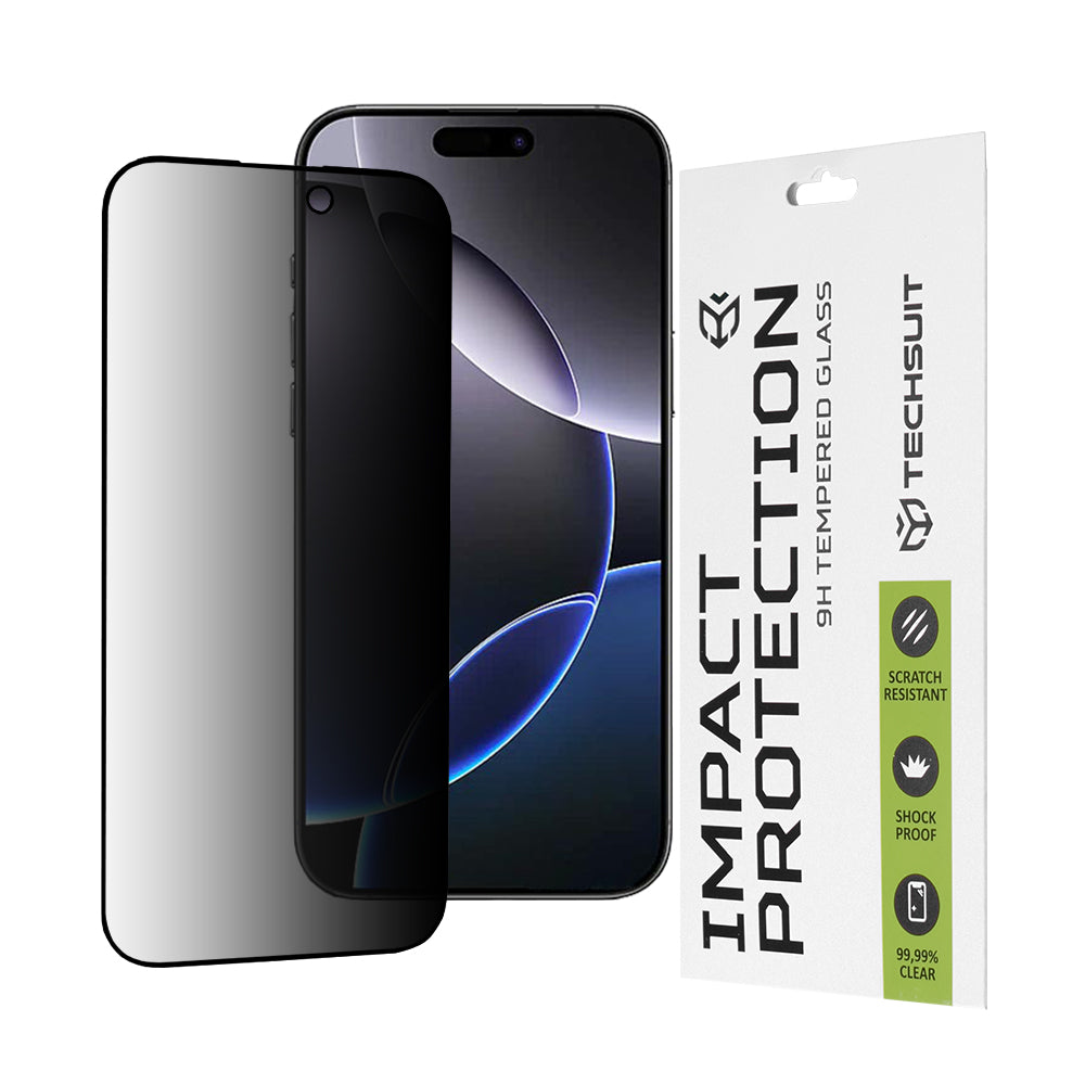 Pellicola protettiva per schermo Privacy Techsuit per Apple iPhone 16 Pro Max, Vetro temperato, Full Glue, 111D