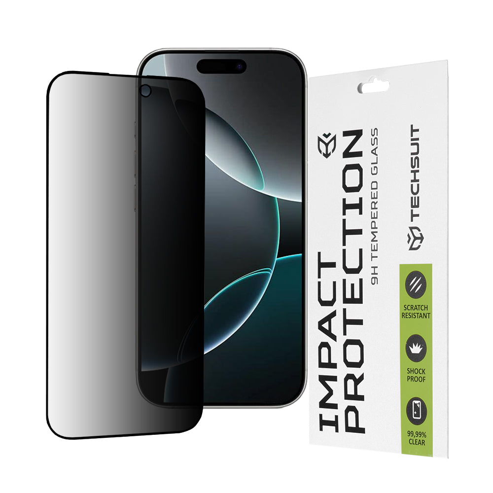 Pellicola Protettiva Schermo Privacy Techsuit per Apple iPhone 16 Pro, Vetro Temperato, Full Glue, 111D