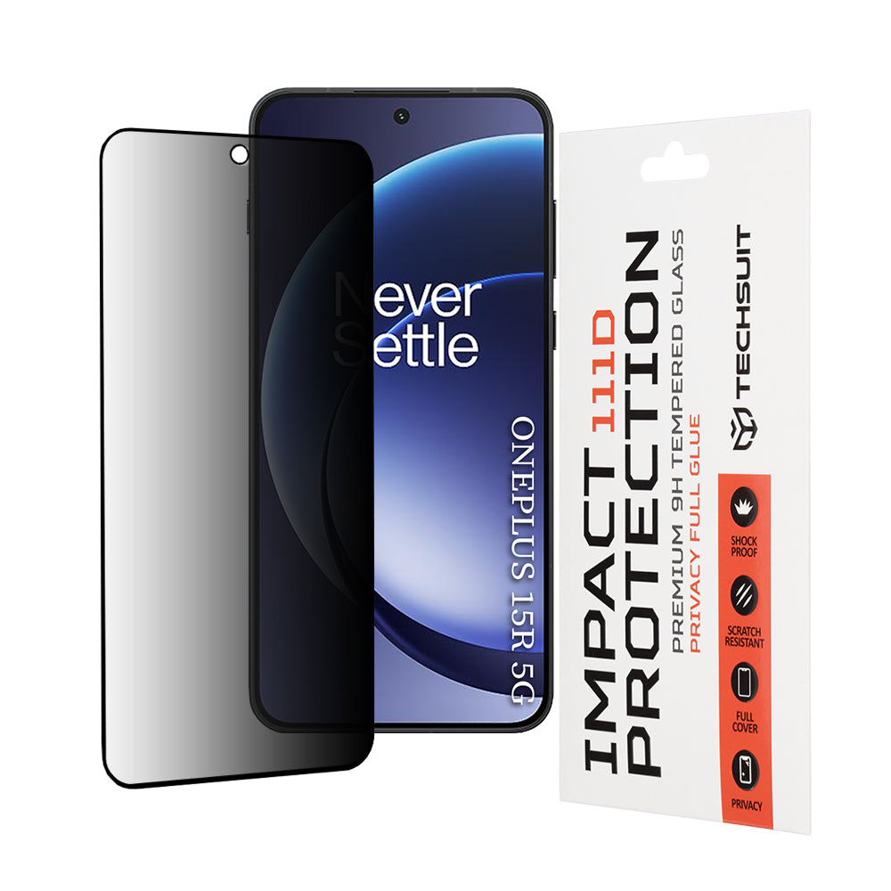 Pellicola Protettiva Schermo Privacy Techsuit per OnePlus 15R, Vetro Temperato, Full Glue, 111D