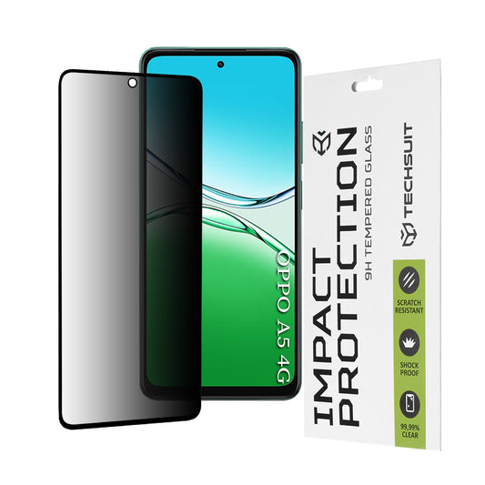 Pellicola protettiva per schermo Privacy Techsuit per Oppo A5 4G, Vetro temperato, Full Glue, 111D