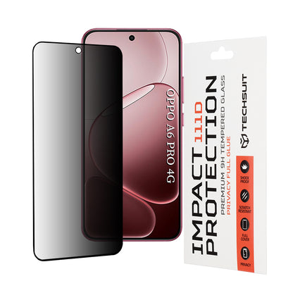 Pellicola Protettiva Schermo Privacy Techsuit per Oppo A6 Pro 5G / A6 Pro 4G, Vetro Temperato, Full Glue, 111D
