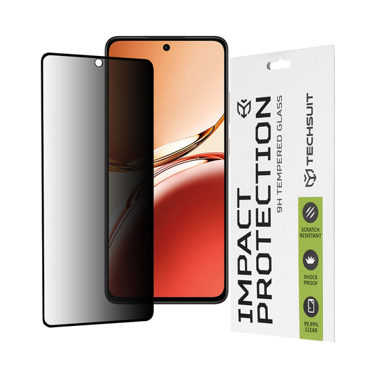 Pellicola protettiva per schermo Privacy Techsuit per Oppo Reno12 FS 5G / Reno12 FS 4G / Reno12 F 4G / Reno12 F, Vetro temperato, Full Glue, 111D