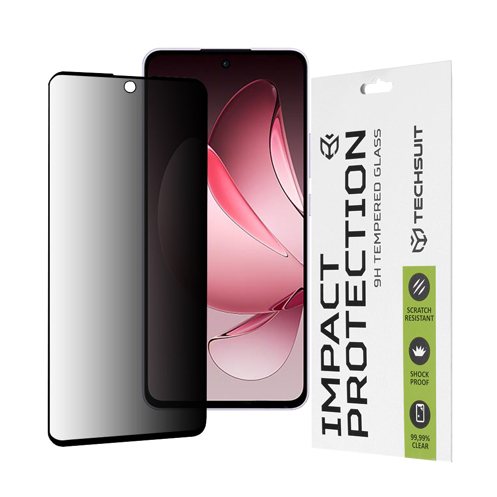 Pellicola protettiva per schermo Privacy Techsuit per Oppo Reno13 FS 5G / Reno13 F 4G / Reno13 F, Vetro Temperato, Full Glue, 111D