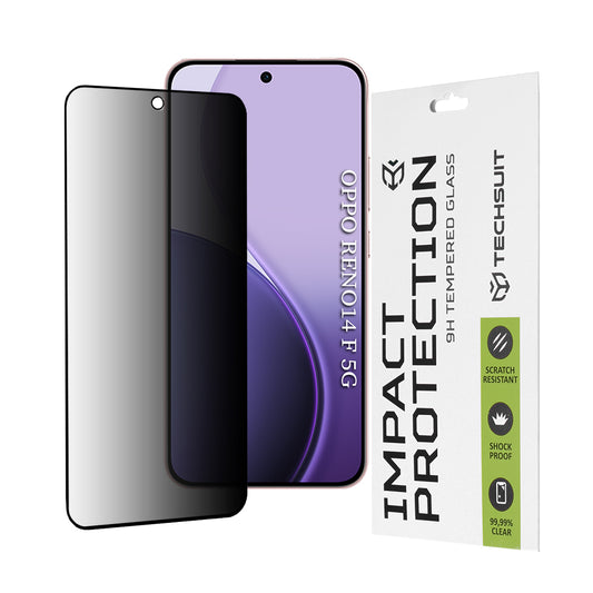 Pellicola protettiva per schermo Privacy Techsuit per Oppo Reno14 FS 5G / Reno14 F, Vetro temperato, Full Glue, 111D
