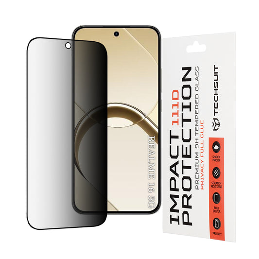 Privacy Techsuit Screen Protector for Realme 16, Tempered Glass, Full Glue, 111D