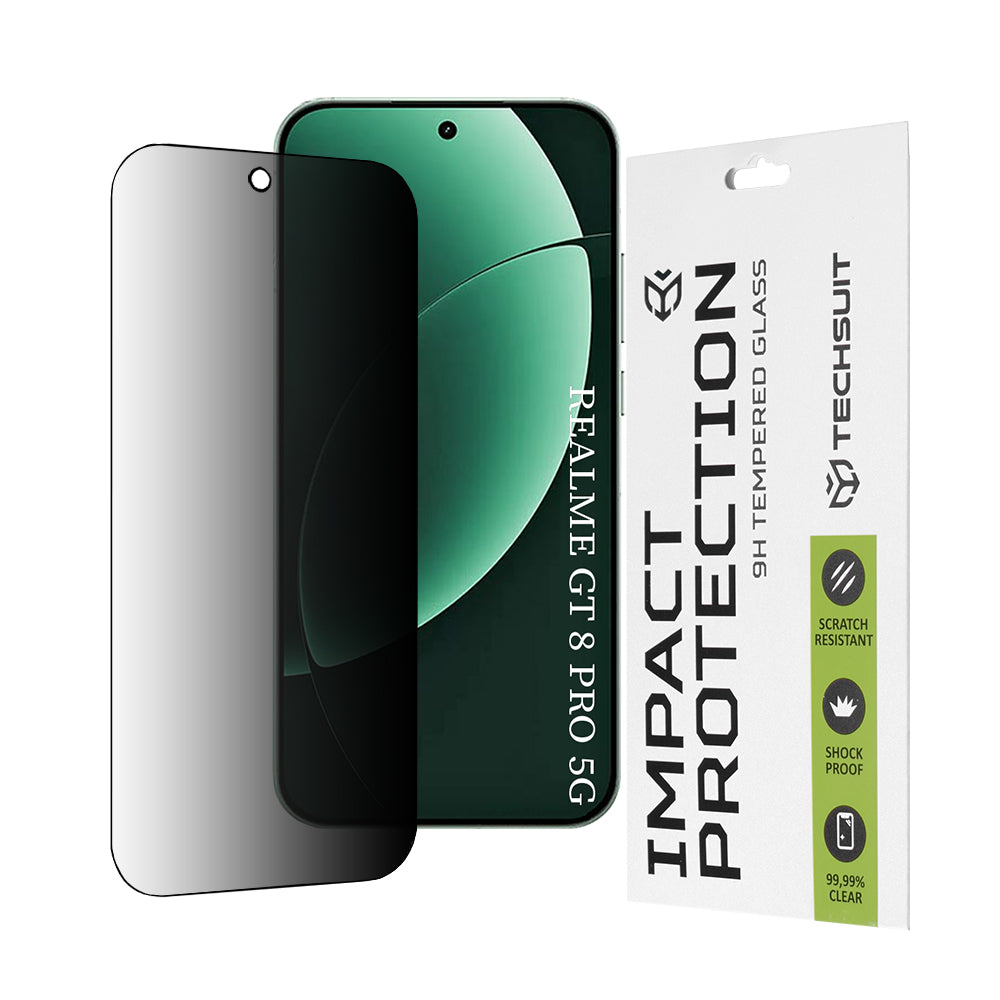 Pellicola Protettiva Schermo Privacy Techsuit per Realme GT 8 Pro, Vetro Temperato, Full Glue, 111D
