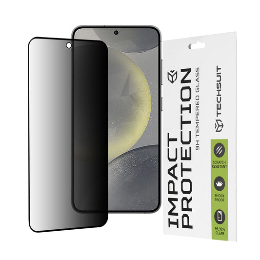 Pellicola protettiva per schermo Privacy Techsuit per Samsung Galaxy S25 S931 / S24 S921, Vetro Temperato, Full Glue, 111D