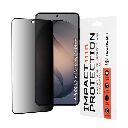 Pellicola protettiva Privacy Techsuit per Samsung Galaxy S26, Vetro Temperato, Full Glue, 111D