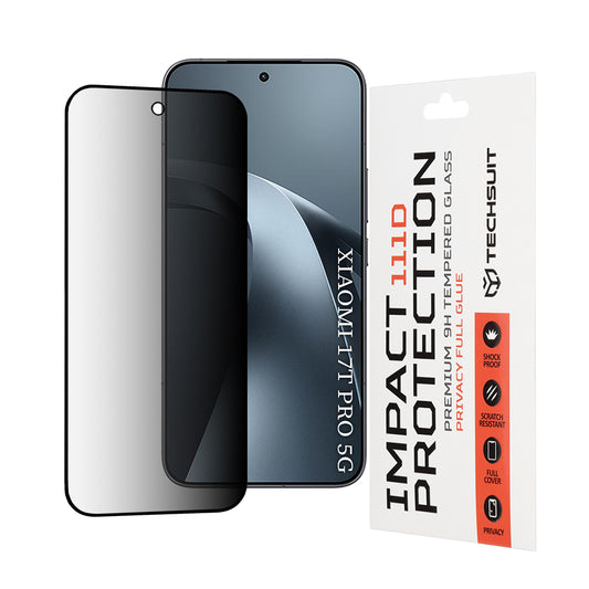 Pellicola protettiva per schermo Privacy Techsuit per Xiaomi 17T Pro, Vetro temperato, Full Glue, 111D