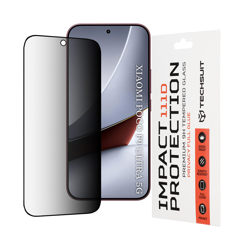 Pellicola protettiva Privacy Techsuit per schermo Xiaomi Poco F9 Ultra, vetro temperato, Full Glue, 111D