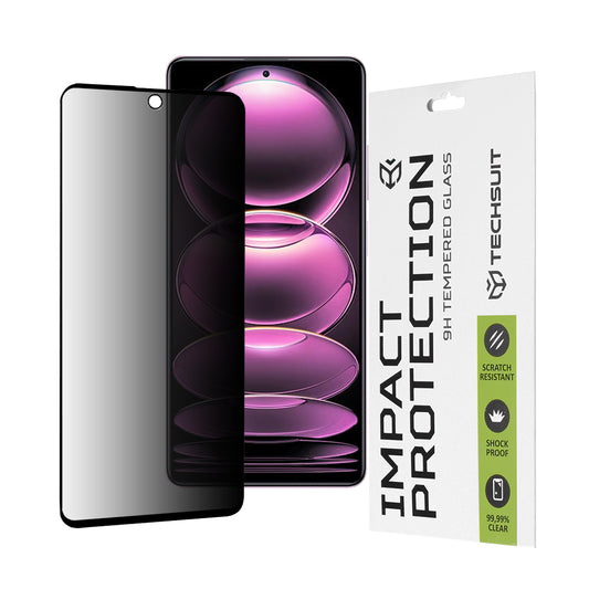 Pellicola protettiva per schermo Privacy Techsuit per Xiaomi Poco X5 Pro / Redmi Note 12 Pro 5G / Note 12 Pro+, Vetro temperato, Full Glue, 111D