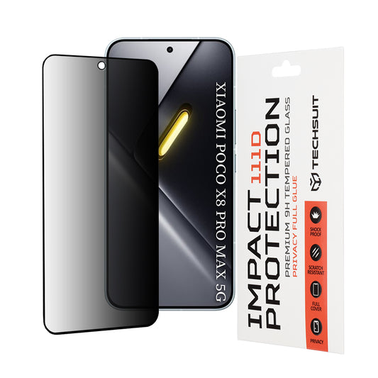 Pellicola Protettiva Schermo Privacy Techsuit per Xiaomi Poco X8 Pro Max, Vetro Temperato, Full Glue, 111D